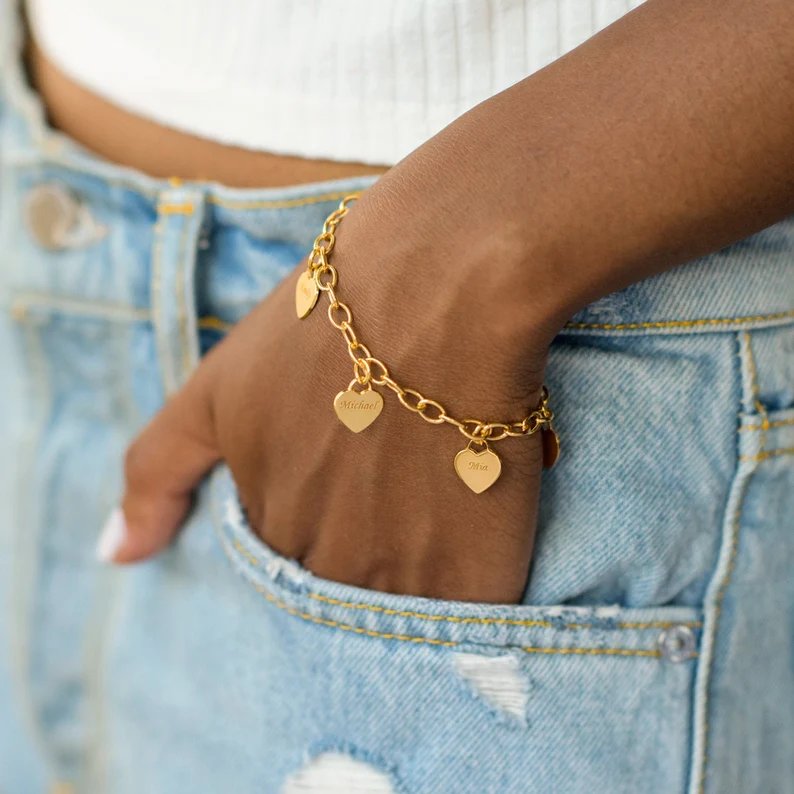 Gold Heart Charms Bracelet