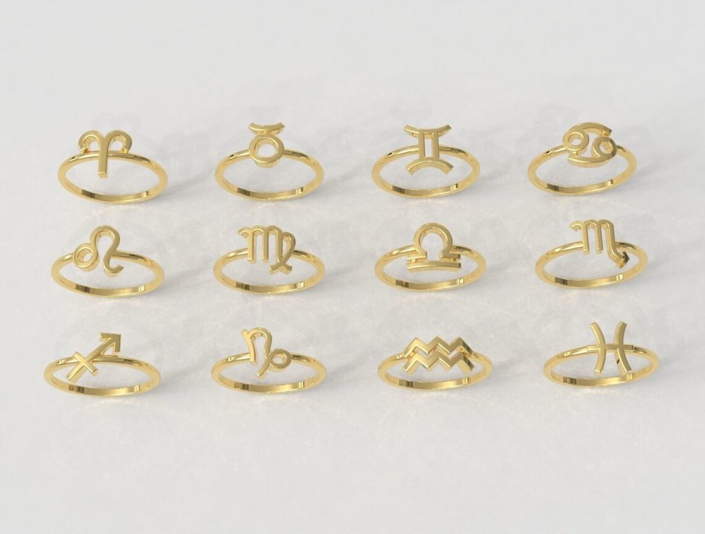 14k solid gold zodiac sign ring