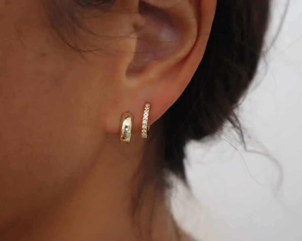 bold thick hoop huggie earrings 18k gold