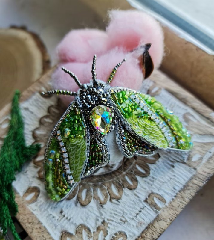 mystic green moth beaded brooch insect