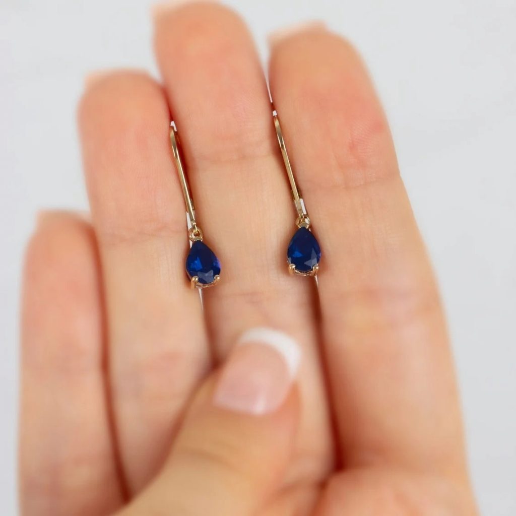 dangling drop sapphire earring14k solid