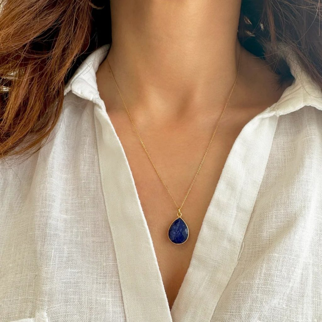 raw blue sapphire necklace good vibes