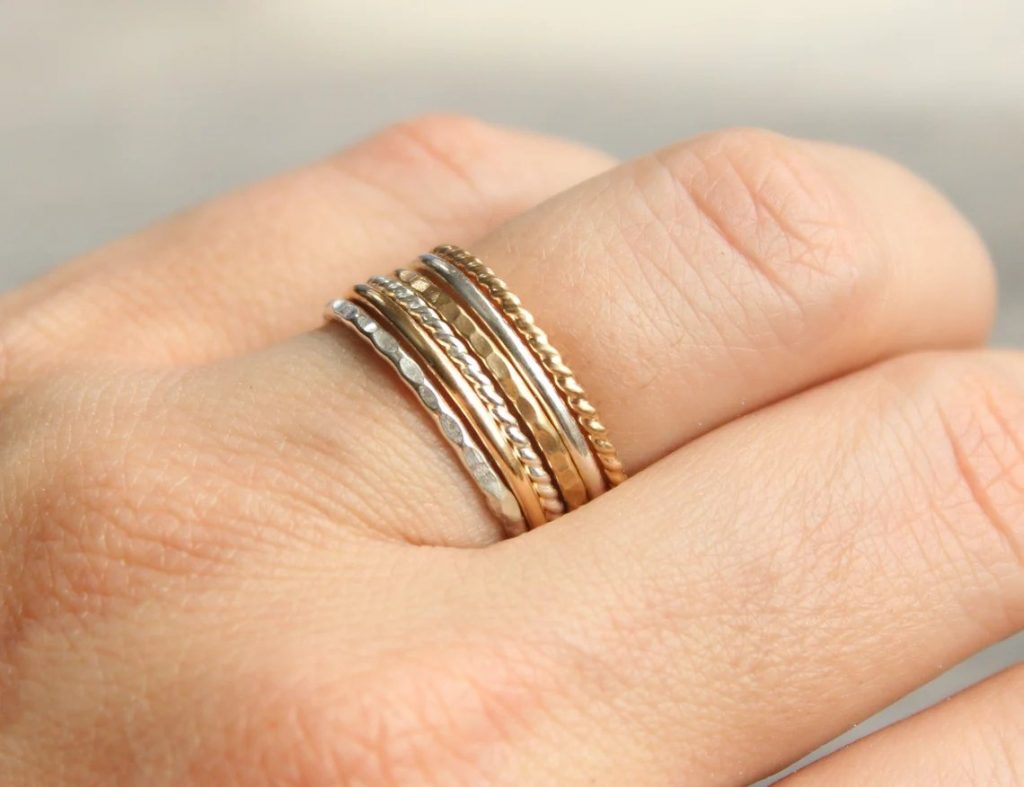 stacking ring set of gold silver